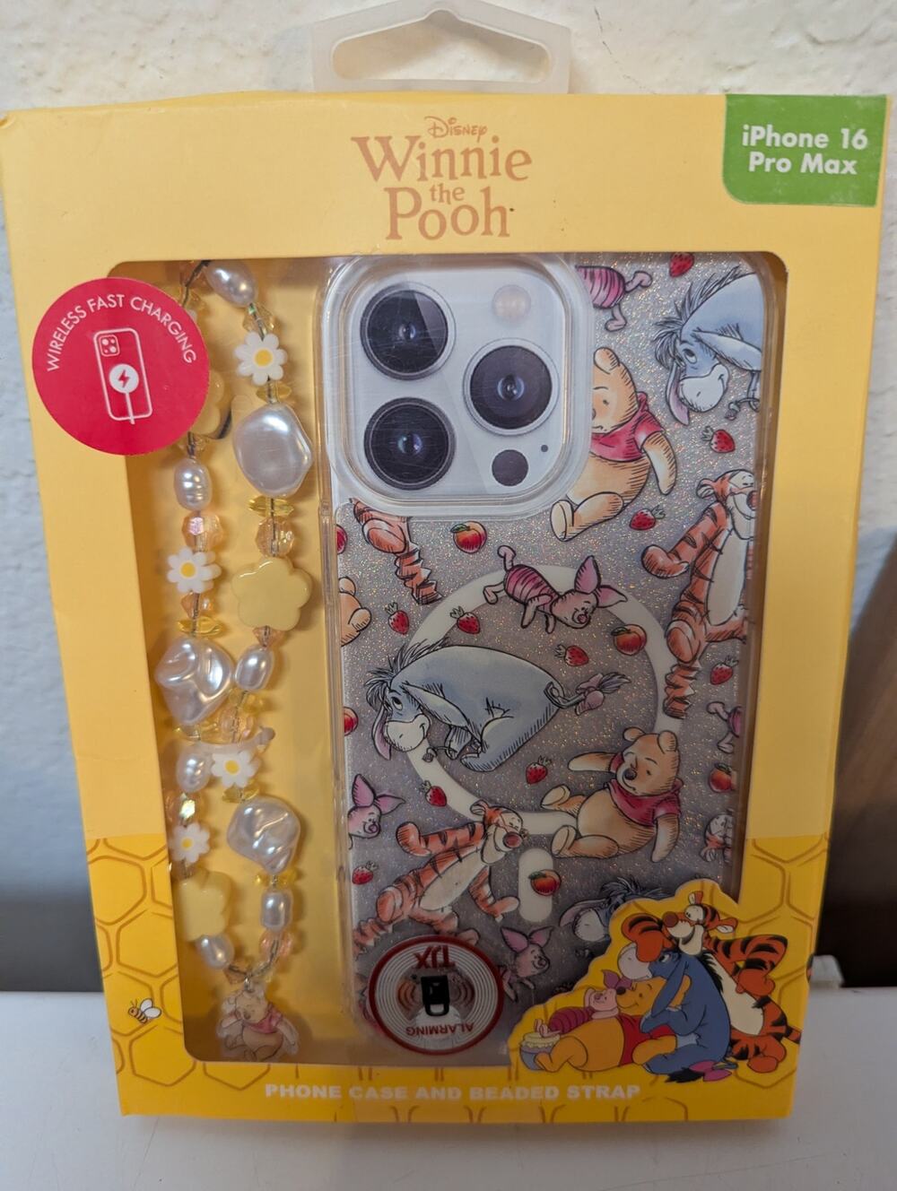 Disney Winnie the Pooh Apple iPhone 16 Pro Max phone case with beaded strap NIB